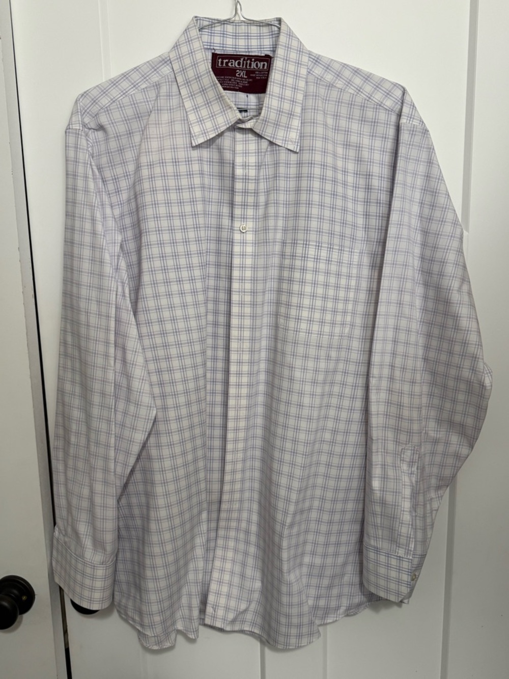 Men's White and Light Purple Plaid Dress Shirt - 2XL